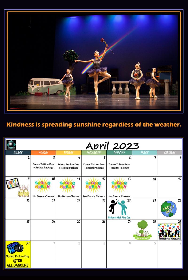 Dance studio Calendar & Events in Wilmington NC, The Dance Element April 2023